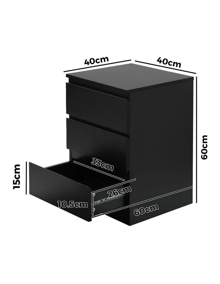 Oikiture Bedside Table 3 Drawers Side Tables Storage Nightstand Black image 3