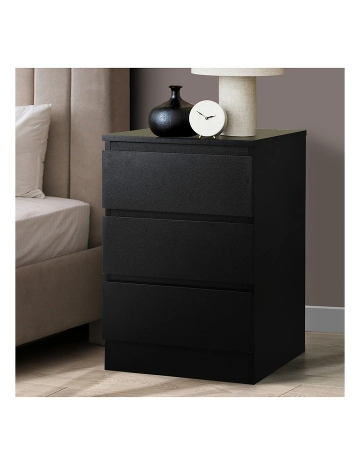 Oikiture Bedside Table 3 Drawers Side Tables Storage Nightstand Black image 4