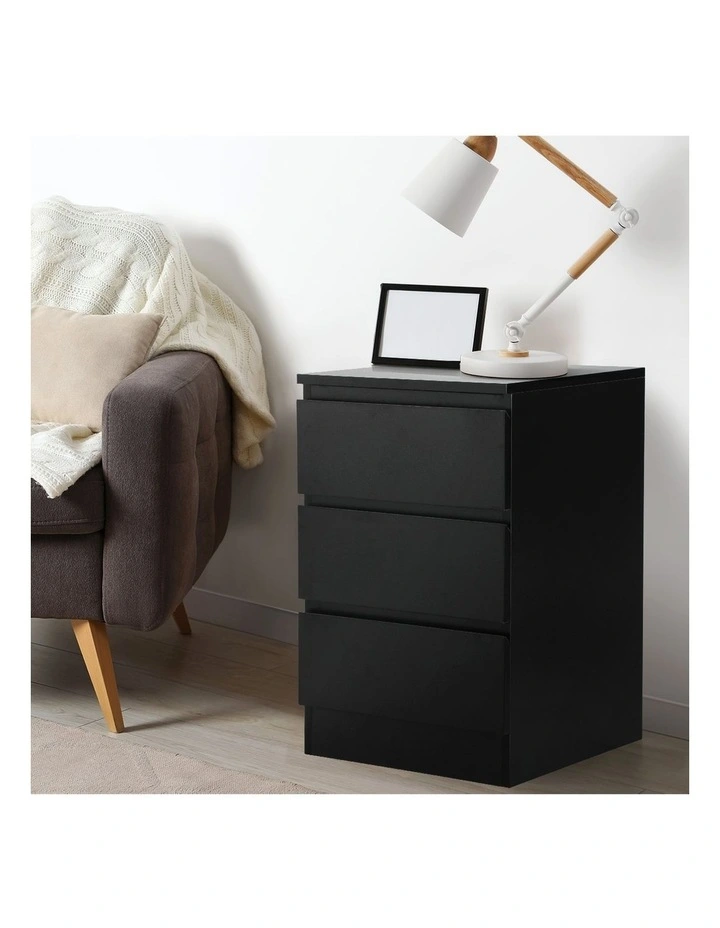 Oikiture Bedside Table 3 Drawers Side Tables Storage Nightstand Black image 5
