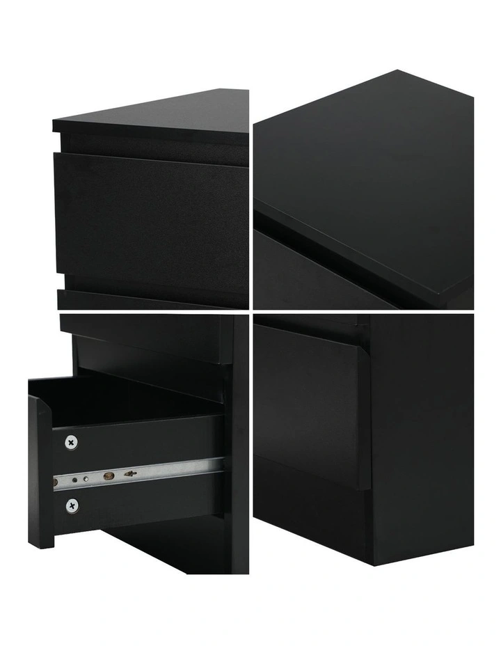 Oikiture Bedside Table 3 Drawers Side Tables Storage Nightstand Black image 6