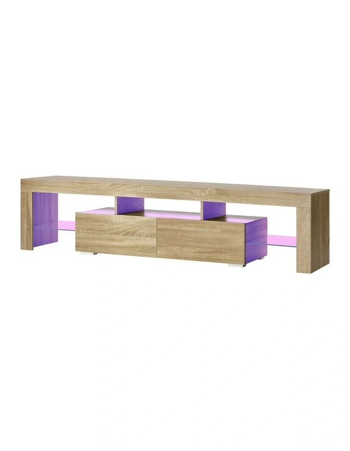 Oikiture Entertainment Unit TV Cabinet LED RGB 180cm Natural image 1