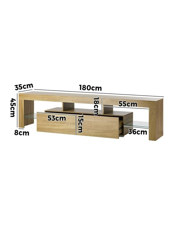 Oikiture Entertainment Unit TV Cabinet LED RGB 180cm Natural image 3