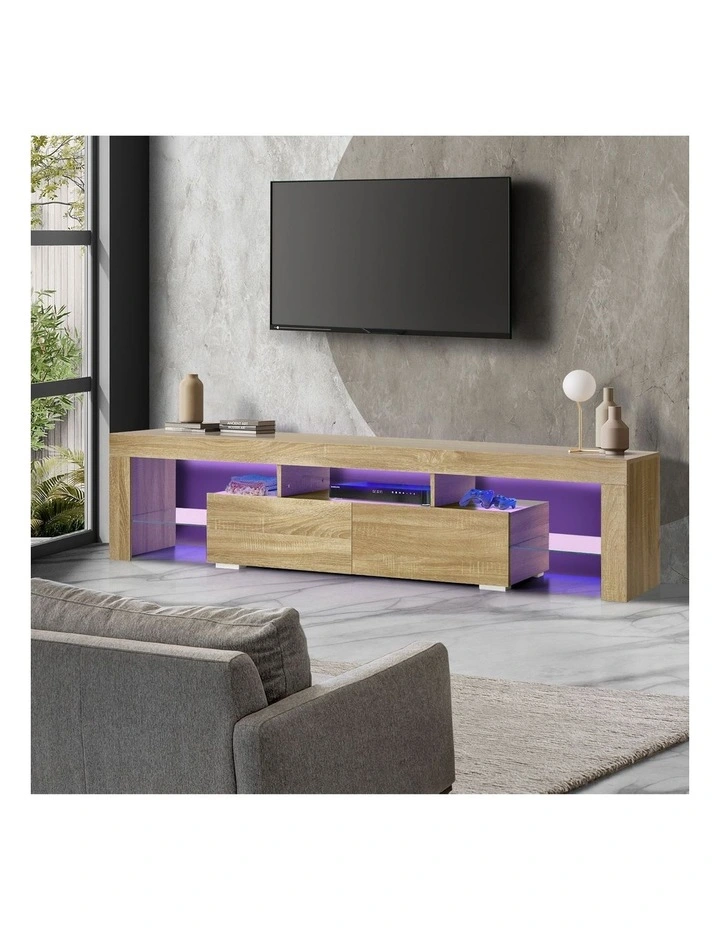 Oikiture Entertainment Unit TV Cabinet LED RGB 180cm Natural image 4