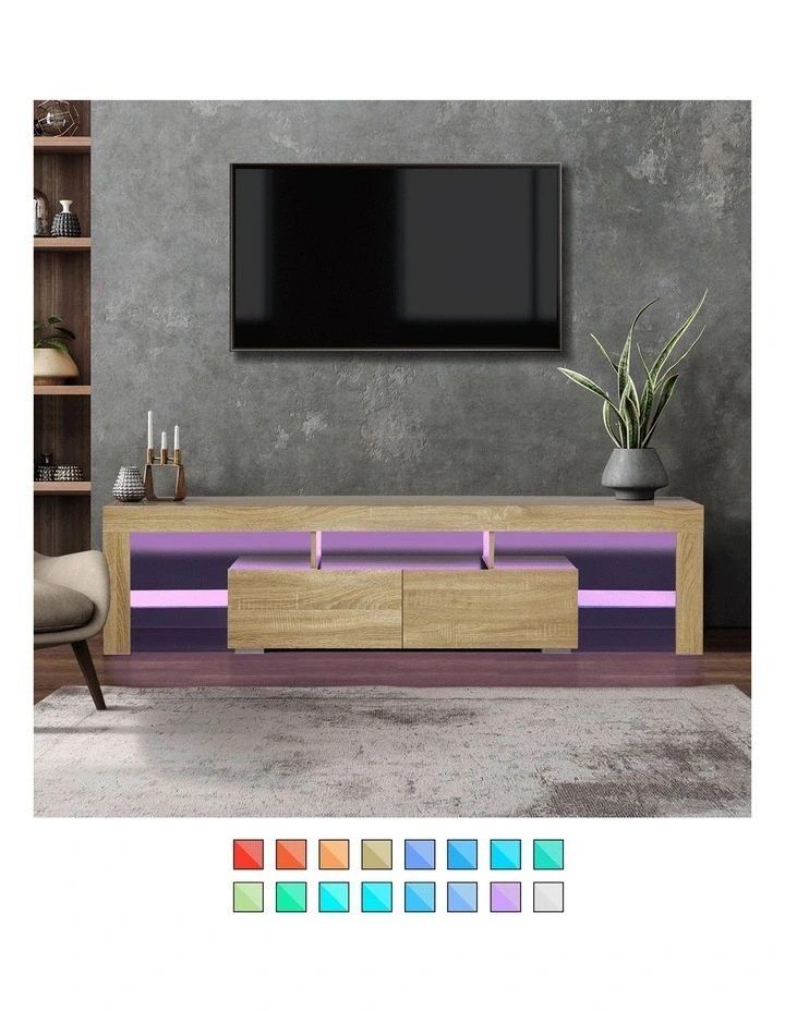 Oikiture Entertainment Unit TV Cabinet LED RGB 180cm Natural image 5