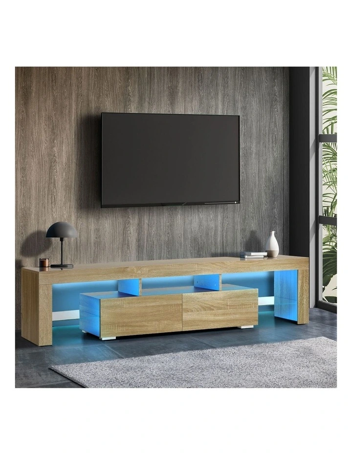 Oikiture Entertainment Unit TV Cabinet LED RGB 180cm Natural image 7