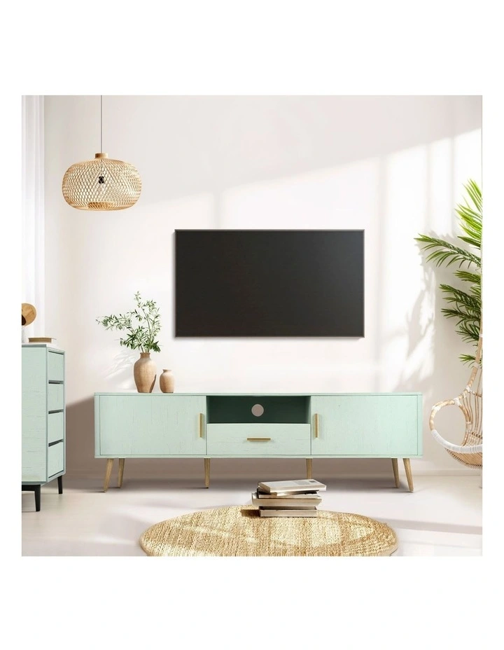 Oikiture TV Cabinet Entertainment Unit Stand Storage 160cm Green image 7
