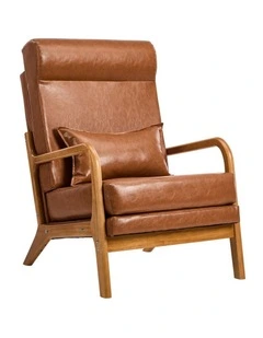 Oikiture Armchair PU Leather Lounge Chair with Lumbar Pillow Brown