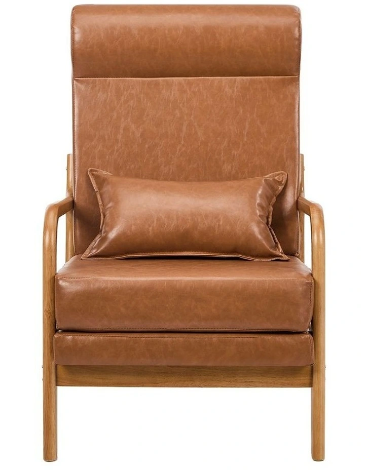 Oikiture Armchair PU Leather Lounge Chair with Lumbar Pillow Brown image 2