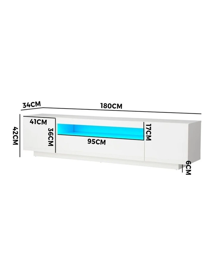 Oikiture TV Cabinet Entertainment Unit  Stand LED RGB Gloss 180cm White image 3
