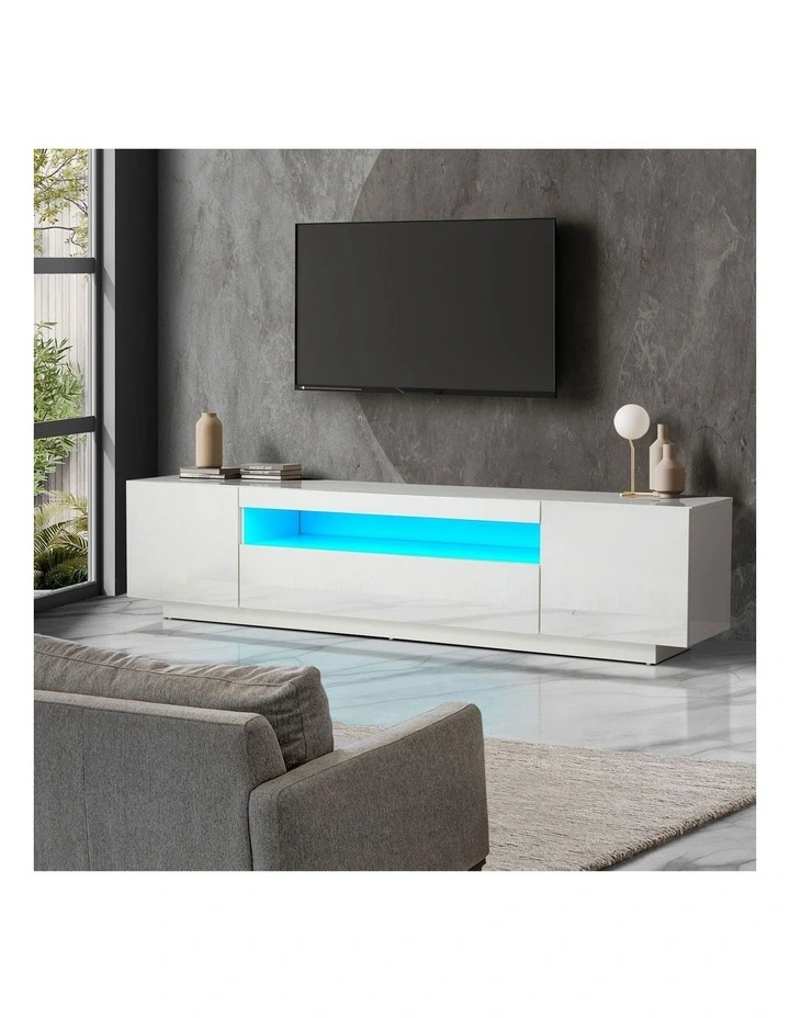 Oikiture TV Cabinet Entertainment Unit  Stand LED RGB Gloss 180cm White image 4