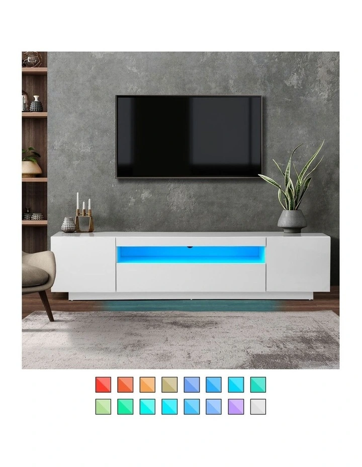 Oikiture TV Cabinet Entertainment Unit  Stand LED RGB Gloss 180cm White image 5