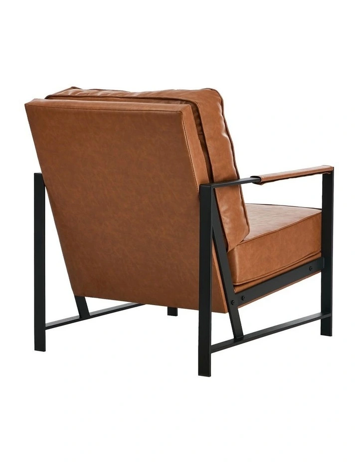 Oikiture Lounge Armchair Sofa Chair Faux Leather Accent Armchairs Brown image 2