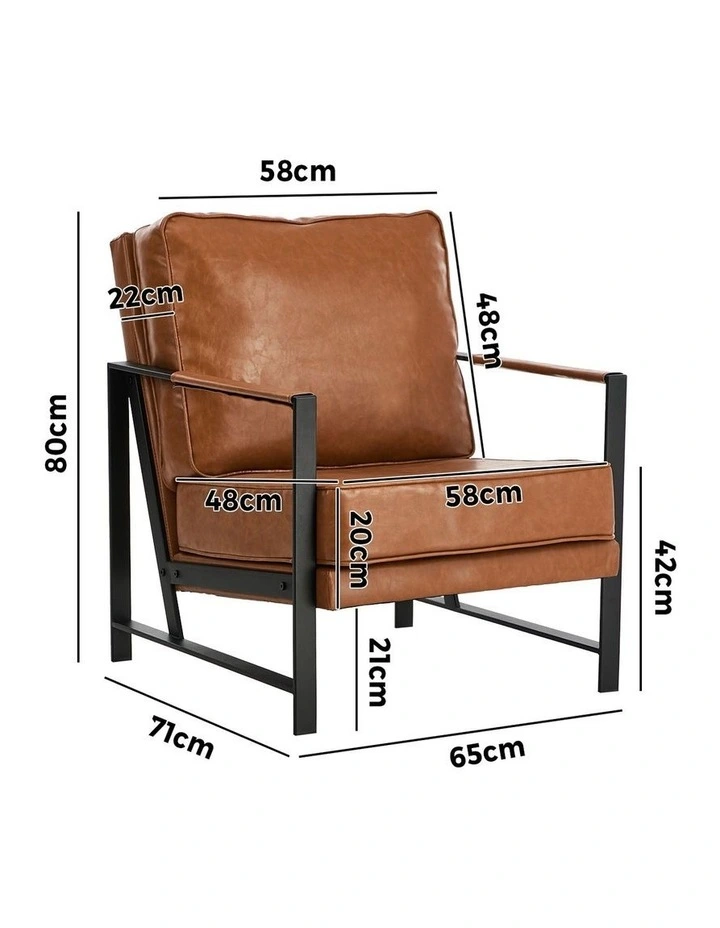 Oikiture Lounge Armchair Sofa Chair Faux Leather Accent Armchairs Brown image 3