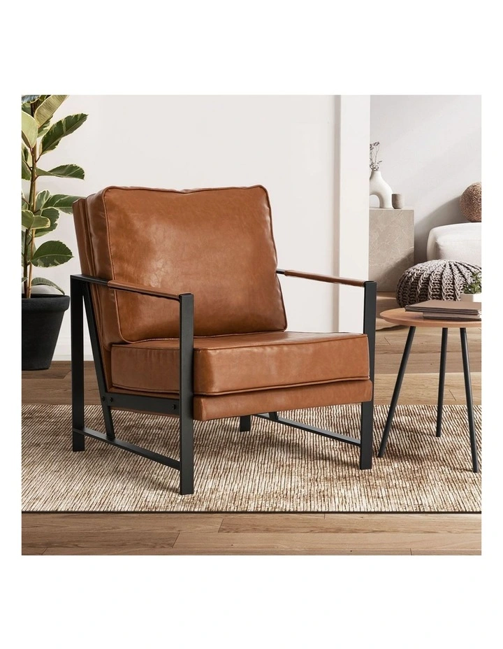 Oikiture Lounge Armchair Sofa Chair Faux Leather Accent Armchairs Brown image 4