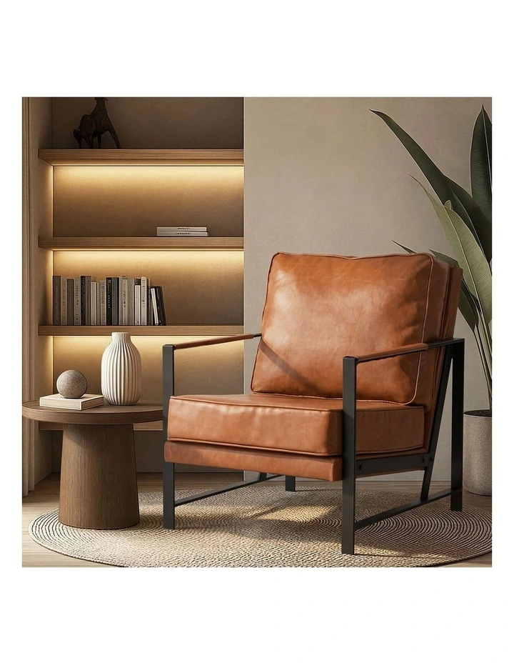 Oikiture Lounge Armchair Sofa Chair Faux Leather Accent Armchairs Brown image 5