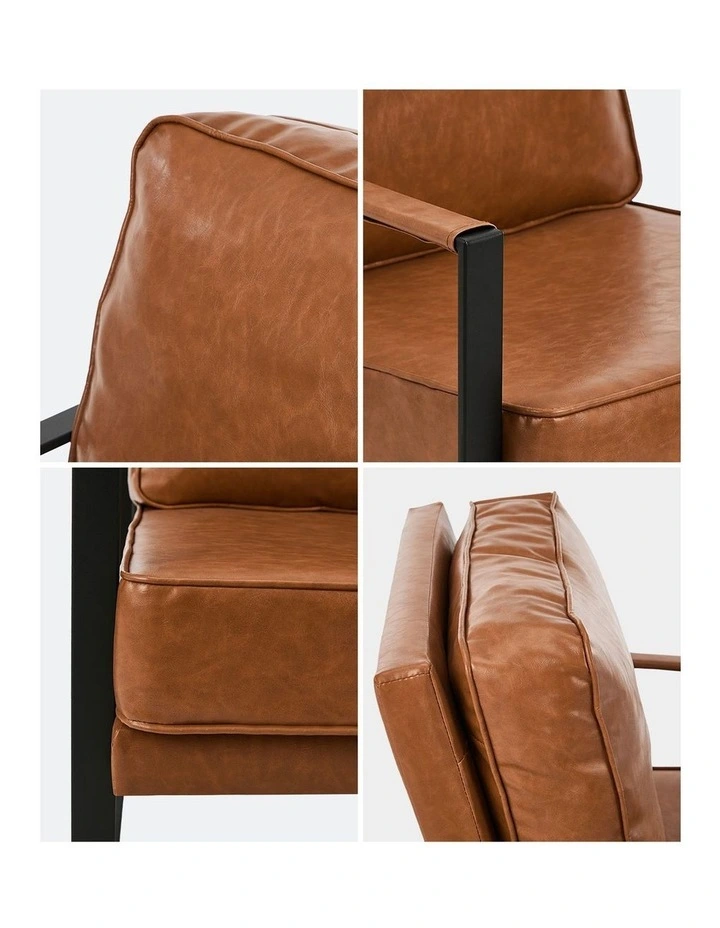 Oikiture Lounge Armchair Sofa Chair Faux Leather Accent Armchairs Brown image 6