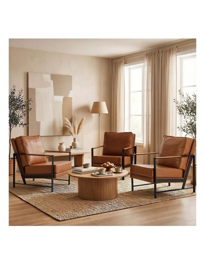 Oikiture Lounge Armchair Sofa Chair Faux Leather Accent Armchairs Brown image 7