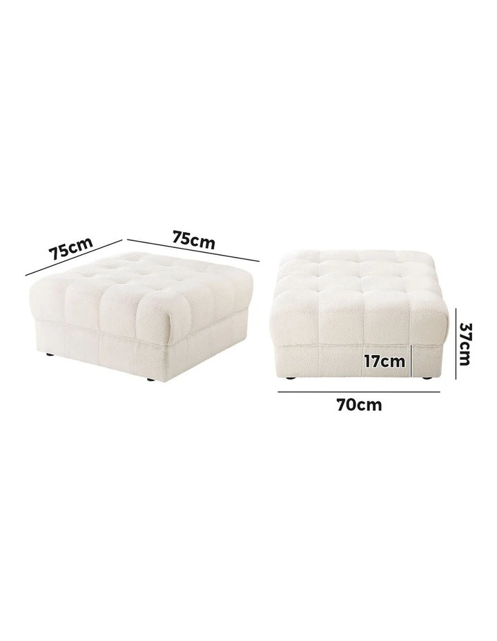 Oikiture 1 Seater Boucle Modular Ottoman Lounge Chair Armless TOFU White image 3