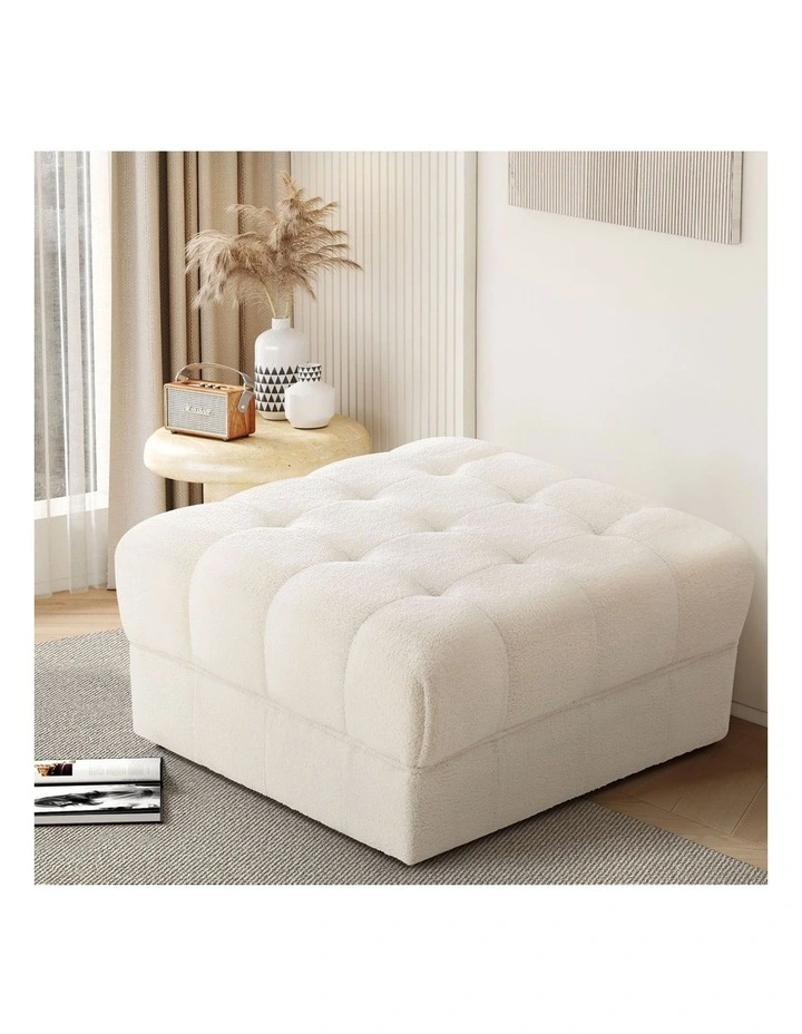 Oikiture 1 Seater Boucle Modular Ottoman Lounge Chair Armless TOFU White image 4