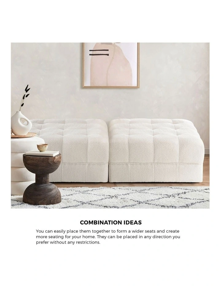 Oikiture 1 Seater Boucle Modular Ottoman Lounge Chair Armless TOFU White image 5