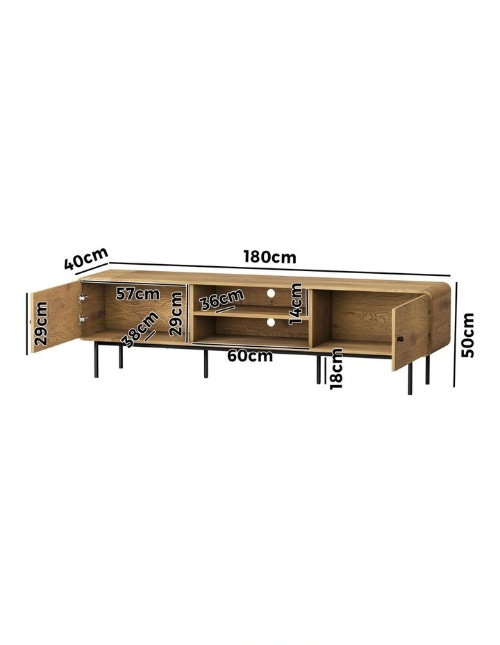 Oikiture TV Cabinet Entertainment Unit 180cm Natural image 3