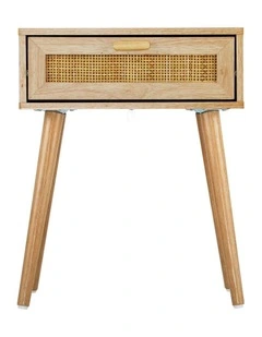 Oikiture Bedside Table Drawer Nightstand Rattan Natural
