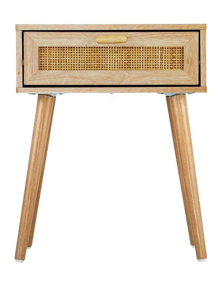 Oikiture Bedside Table Drawer Nightstand Rattan Natural image 1