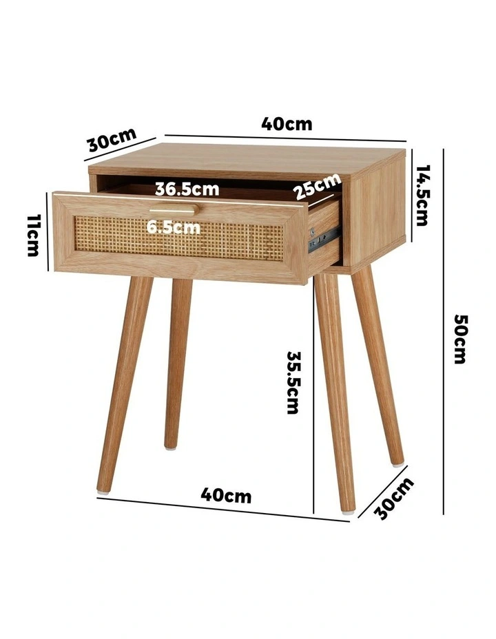 Oikiture Bedside Table Drawer Nightstand Rattan Natural image 3