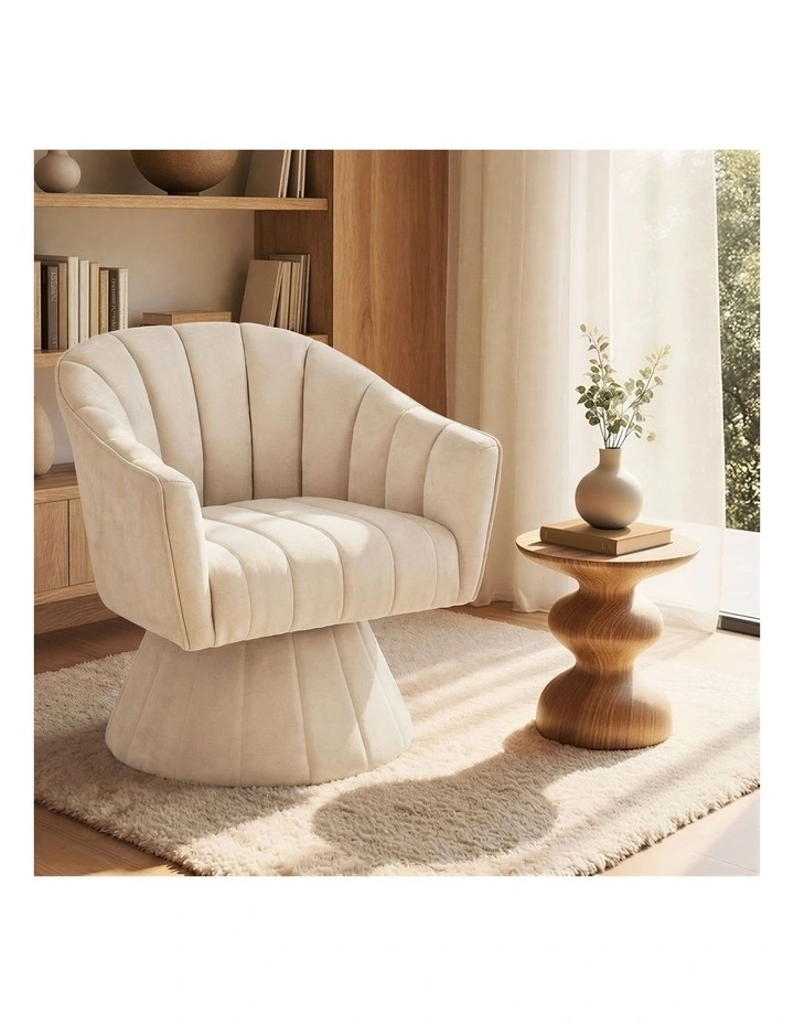 Oikiture Swivel Armchair Linen Fabric Lounge Chair Accent Chair Beige image 4