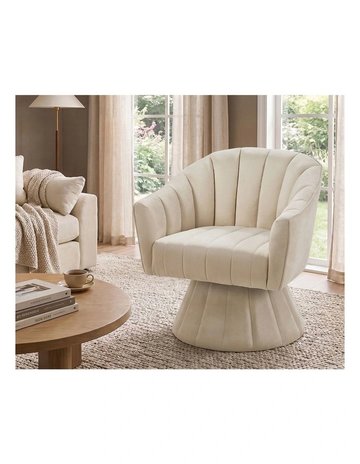 Oikiture Swivel Armchair Linen Fabric Lounge Chair Accent Chair Beige image 5