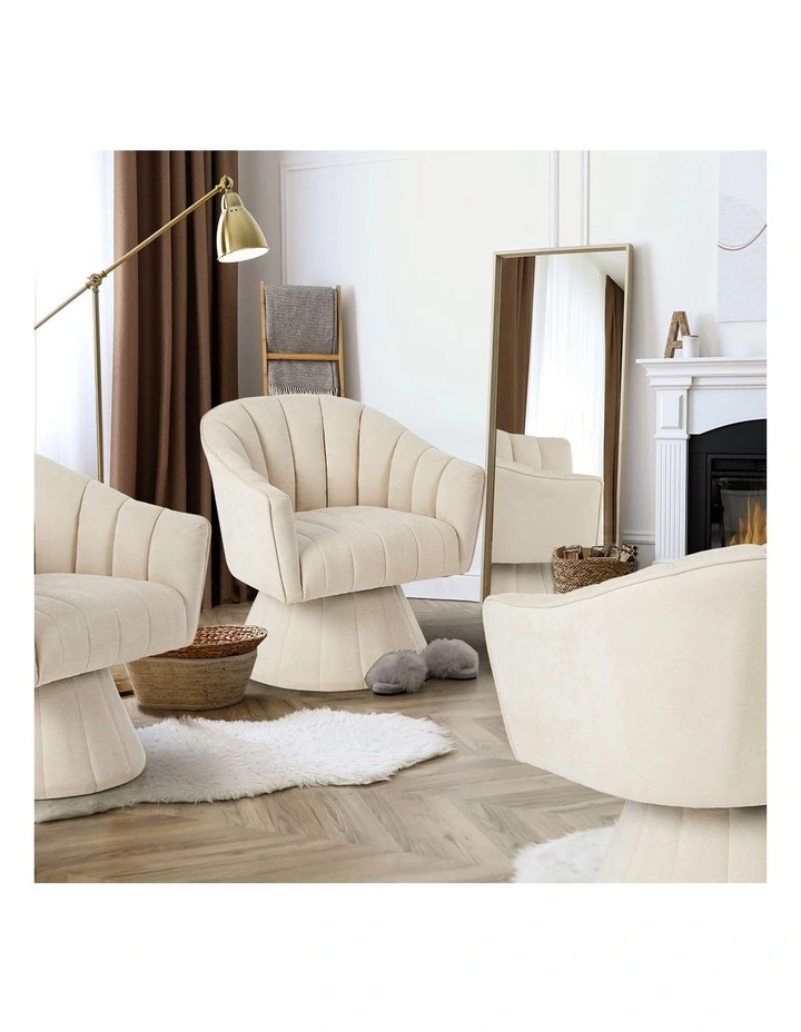 Oikiture Swivel Armchair Linen Fabric Lounge Chair Accent Chair Beige image 7