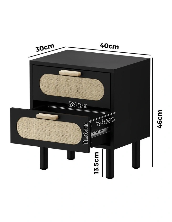 Oikiture Bedside Table Nightstand Black image 3