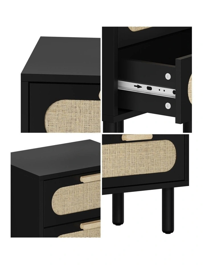 Oikiture Bedside Table Nightstand Black image 6