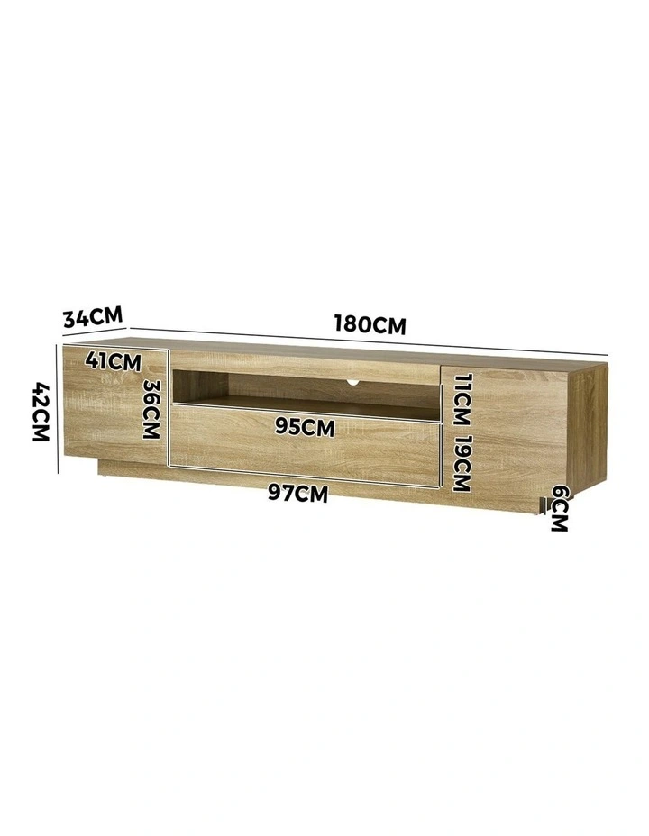 Oikiture TV Cabinet Entertainment Unit  Stand LED RGB 180cm Natural image 3