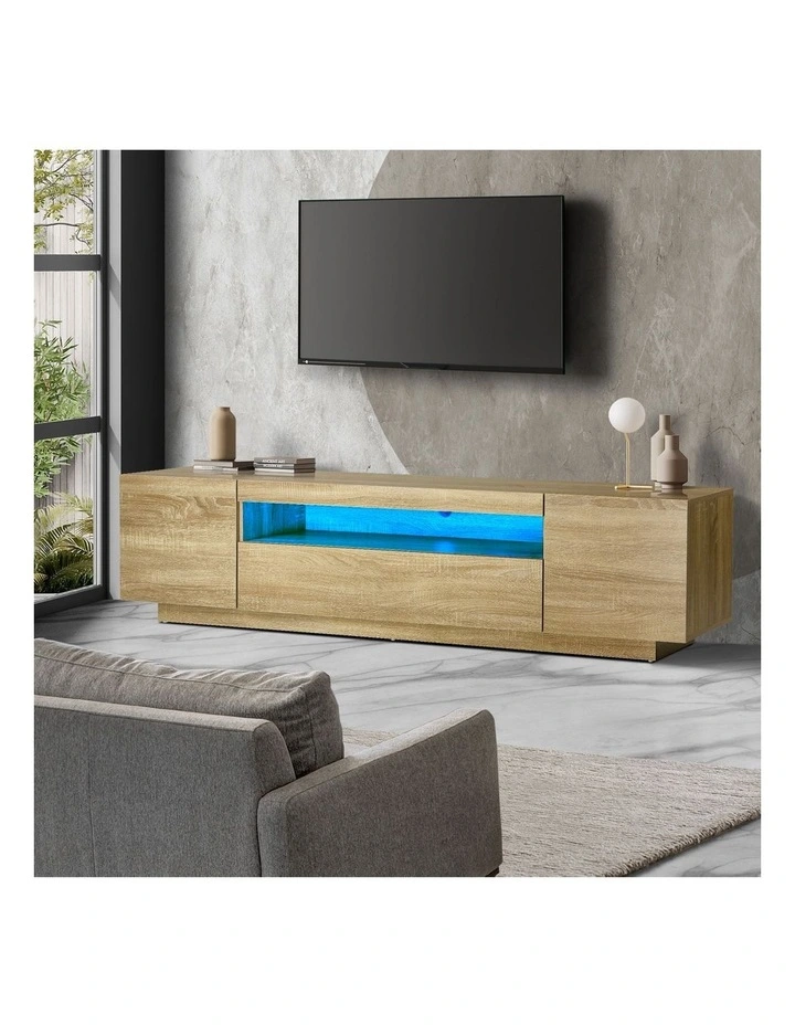 Oikiture TV Cabinet Entertainment Unit  Stand LED RGB 180cm Natural image 4