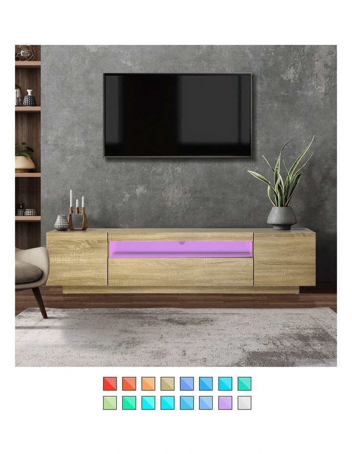 Oikiture TV Cabinet Entertainment Unit  Stand LED RGB 180cm Natural image 5