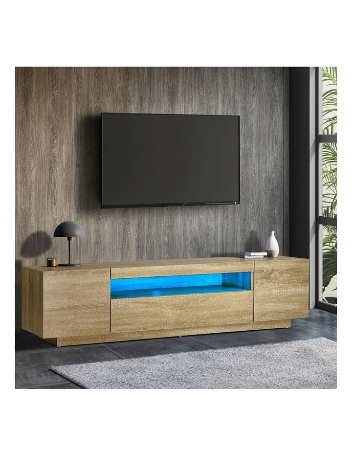 Oikiture TV Cabinet Entertainment Unit  Stand LED RGB 180cm Natural image 7