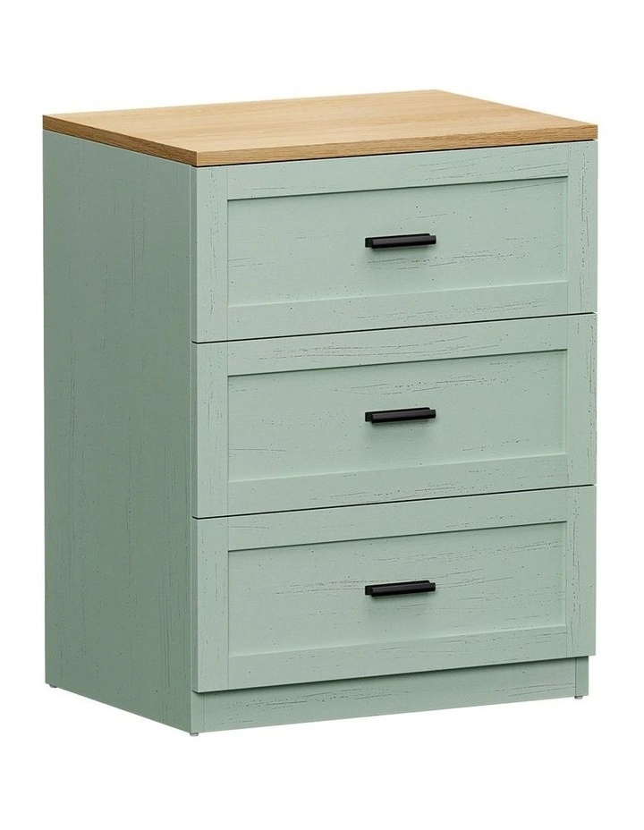 Oikiture Bedside Table 3 Drawers Nightstand End Table Green and Natural image 1