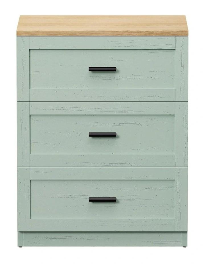 Oikiture Bedside Table 3 Drawers Nightstand End Table Green and Natural image 2