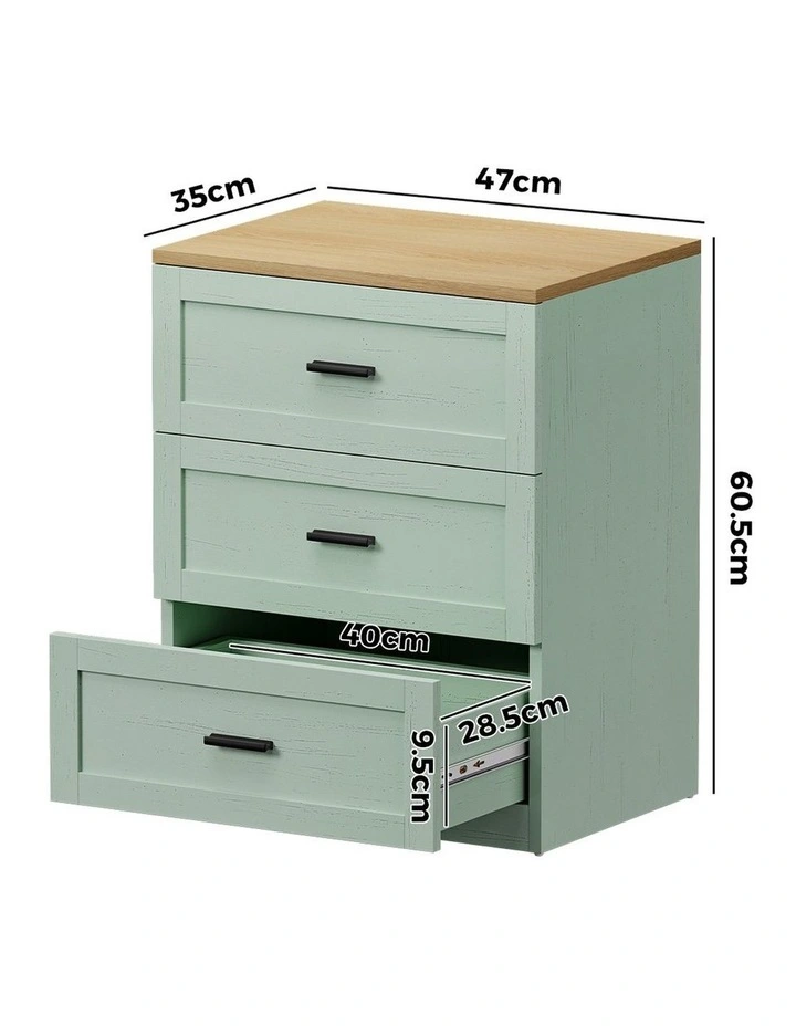Oikiture Bedside Table 3 Drawers Nightstand End Table Green and Natural image 3