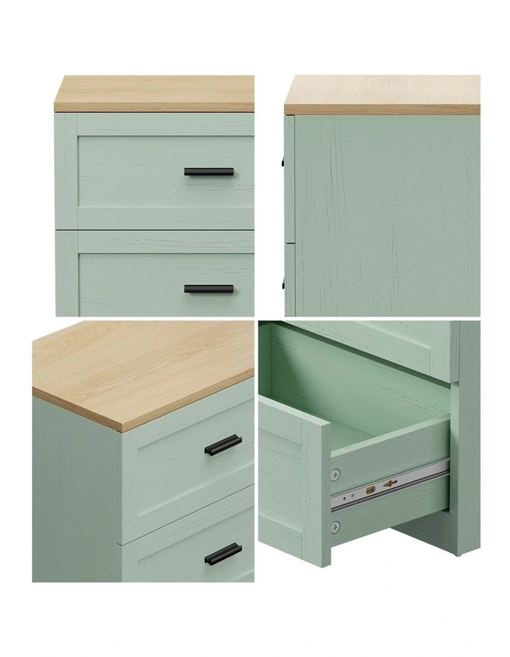 Oikiture Bedside Table 3 Drawers Nightstand End Table Green and Natural image 6