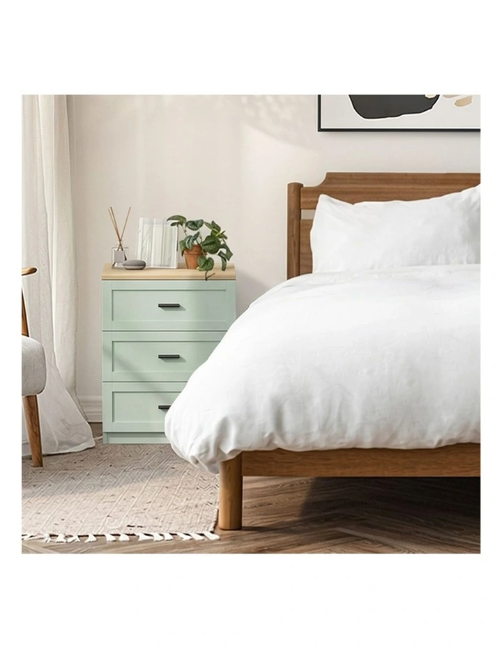 Oikiture Bedside Table 3 Drawers Nightstand End Table Green and Natural image 7