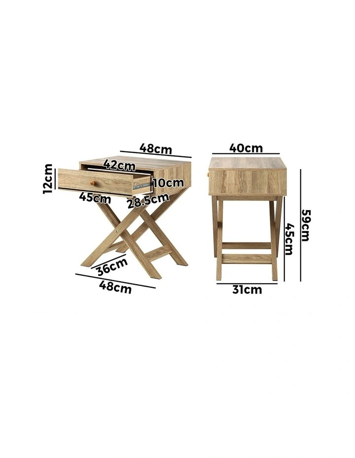 Oikiture Bedside Table Drawer Side Table Natural image 3
