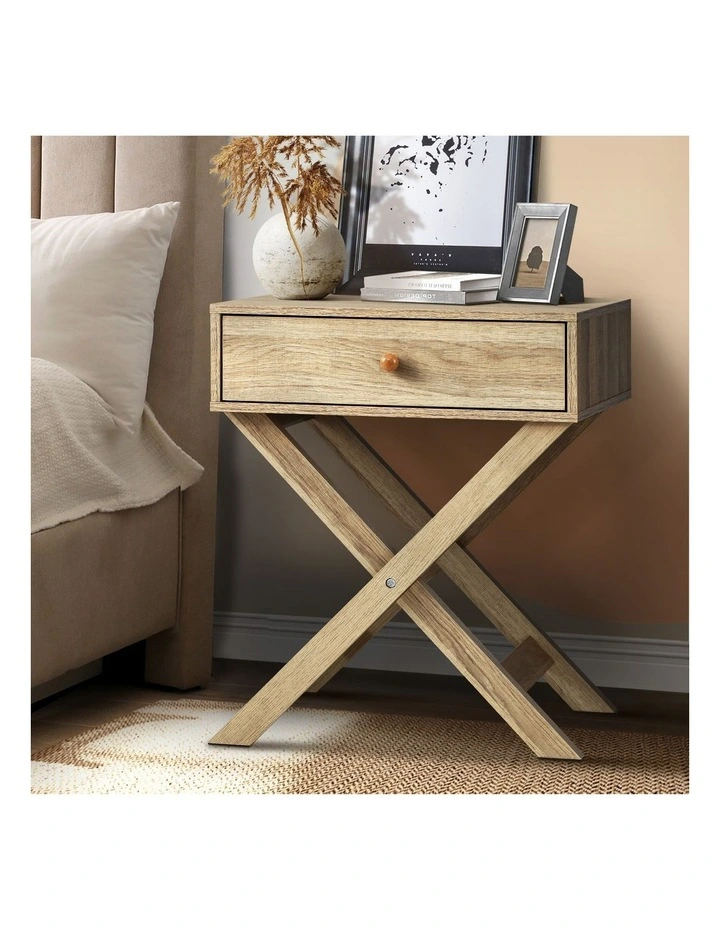 Oikiture Bedside Table Drawer Side Table Natural image 4