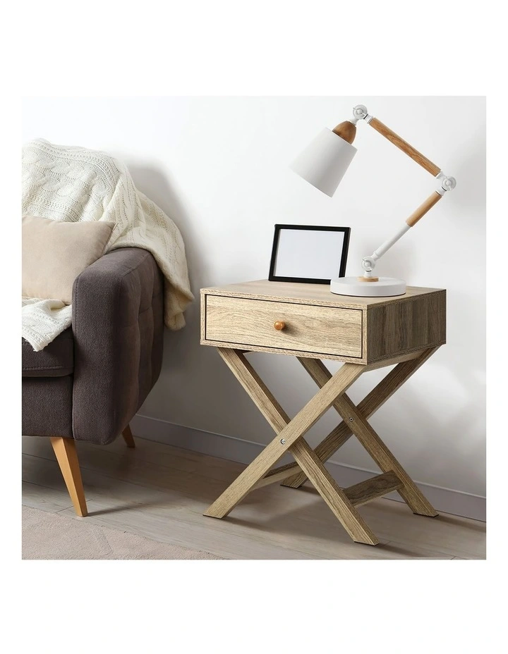Oikiture Bedside Table Drawer Side Table Natural image 5