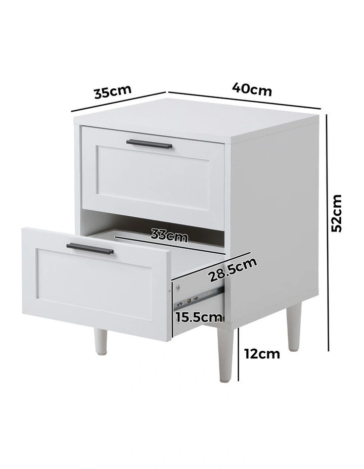 Oikiture Bedside Table Nightstand 2 Drawers Side End White image 3