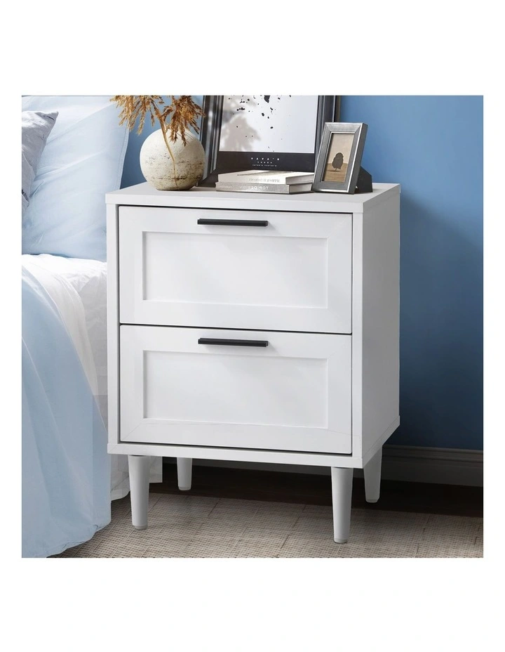 Oikiture Bedside Table Nightstand 2 Drawers Side End White image 4