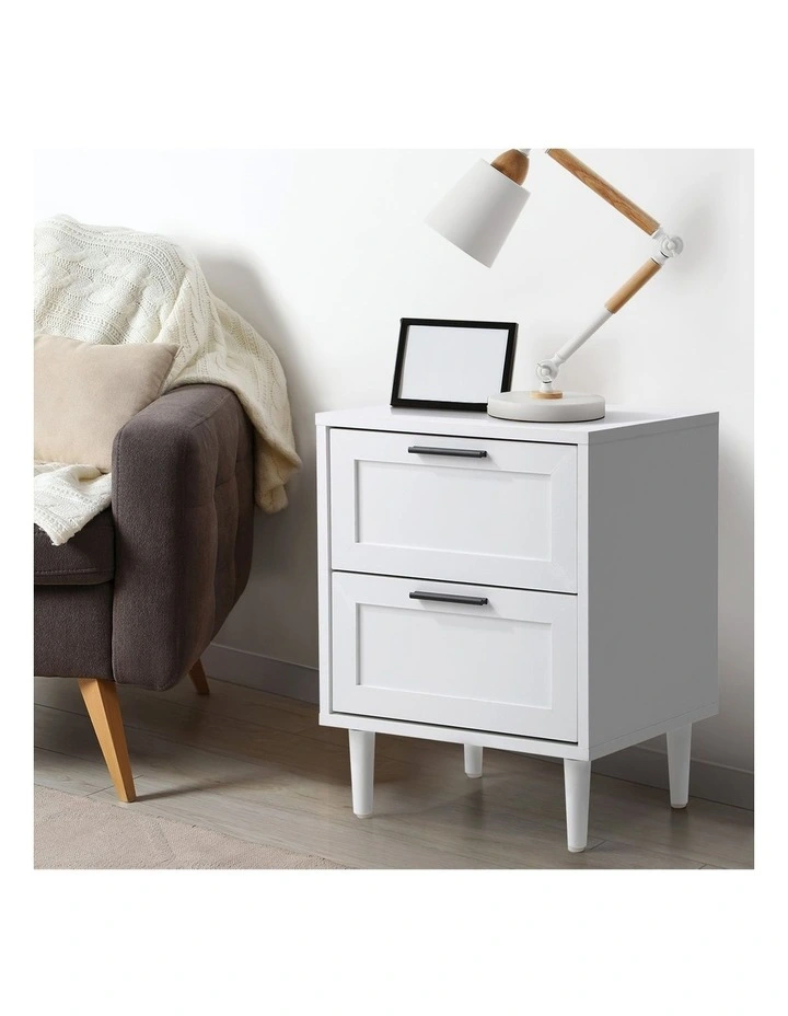 Oikiture Bedside Table Nightstand 2 Drawers Side End White image 5