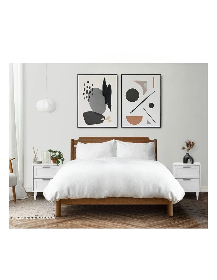 Oikiture Bedside Table Nightstand 2 Drawers Side End White image 7
