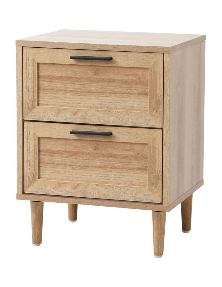 Oikiture Bedside Table Nightstand 2 Drawers Side End Natural image 1